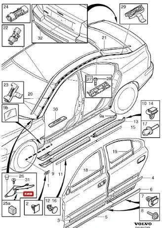 NAUJAS VOLVO V70 MK2 PRIEKINIS KAIRĖS PUSĖS LIETVARDIS APDAILOS GALAS 8663894 ORIGINALUS
