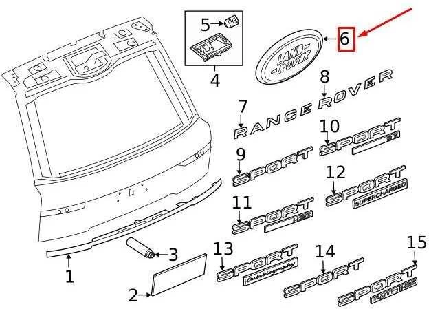 OEM LAND ROVER RANGE ROVER L405 BAGAŽO DANGTIS ŽENKLAS LR062123 ORIGINALUS