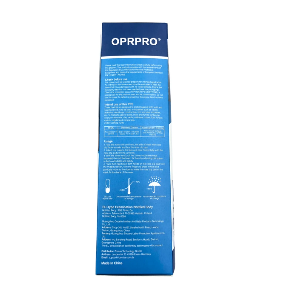OPRPRO FFP2 NR Respiratorius, 10 vnt. 6973260790407