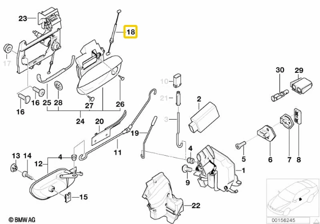 ORIGINAL BMW Bowden kabelis durų užraktui durims 5 serija E39 priekinis 51218184584