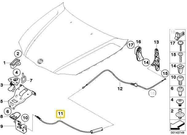 Originalus BMW 1 E87 variklio dangčio priekinio užrakto atleidimo kabelis 7060551