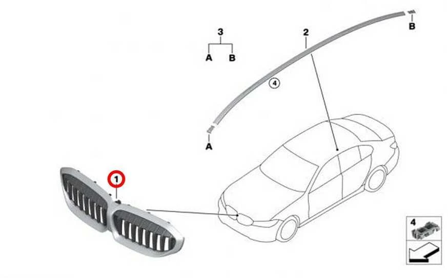 Originalus BMW 3 serijos G20 priekinis centrinis grotelių šešėlinis linija 51138072085