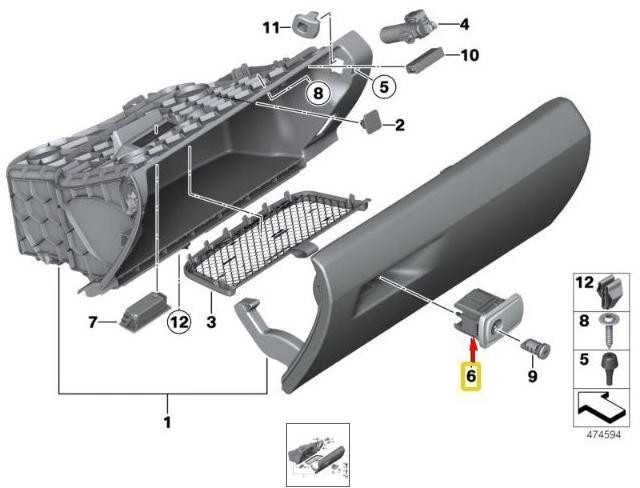 Originalus BMW 328I skydo dėžutės užrakto rankenėlės atidarytuvas pirštinės dėžutei 51169232976