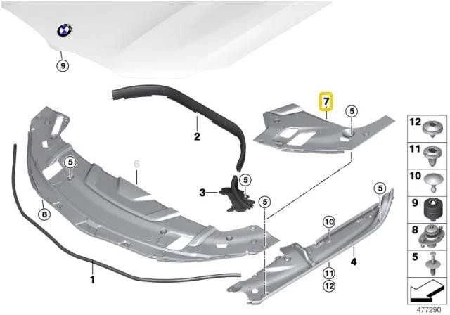 Originalus BMW 5 G30 F90 M5 G31 viršutinio dešiniojo variklio skyriaus dangtelis 51767349604