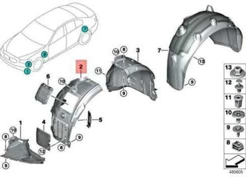 Originalus BMW 5 G30 G31 Priekinis Dešinysis Ratų Korpusas Priekinė Sekcija 51717340786