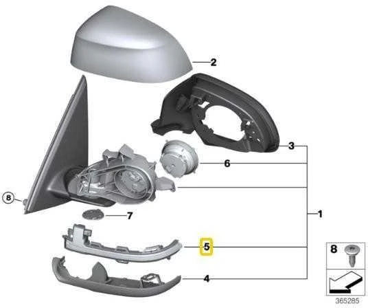Originalus BMW dešinės pusės veidrodžio papildomas posūkio signalas OEM 63137291218