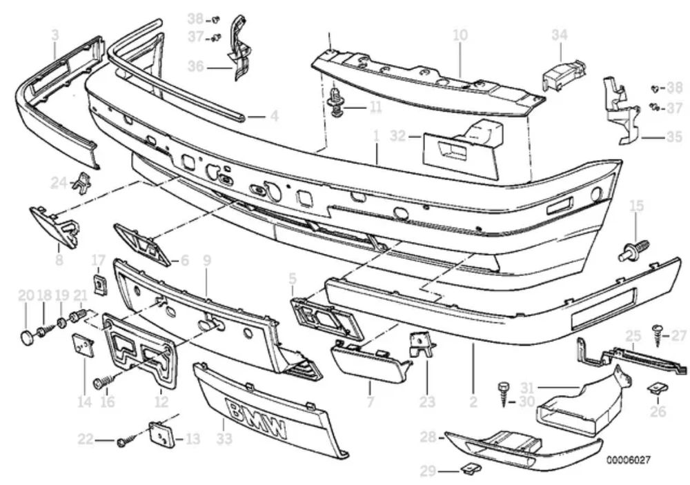 Originalus BMW E34 valstybinio numerio ženklo šalinimo skydelio apdailos dangtelis juodas 51111978089 NAUJAS