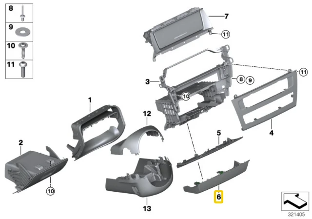 Originalus BMW F25 F26 X3 X4 Dangtelis Centrinės konsolės apatinė dalis 51459301724
