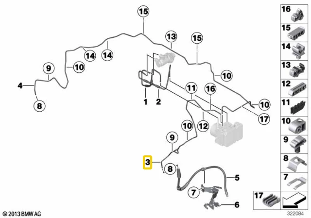 Originalus BMW F30 F31 F32 F33 F34 kupė priekinis stabdžių vamzdis OEM 34306858773