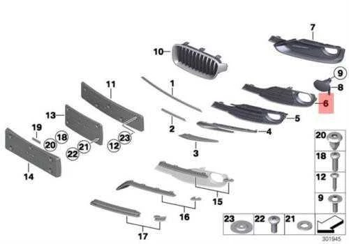 Originalus BMW F35 dalinis atviras grotelės rūko žibinto groteles dešinė OEM 51117287848