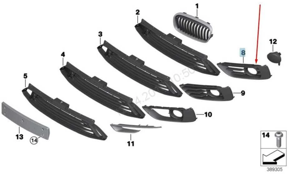 Originalus BMW F45 F46 Active Tourer Atviras Rūko Žibinto Grotelės O/S OEM 51117328682