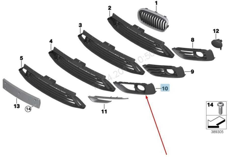 Originalus BMW F45 F46 Priekinis Atviras Rūko Žibinto Grotelės Kairė OEM 51117347219