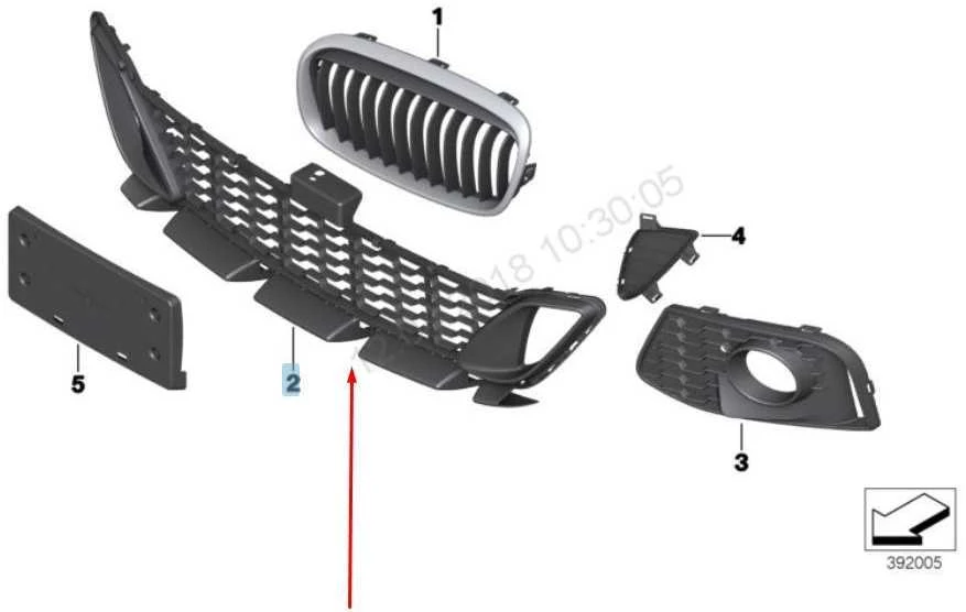 Originalus BMW F45 F46 priekinis bamperis centrinė atvira grotelė OEM 51118057891