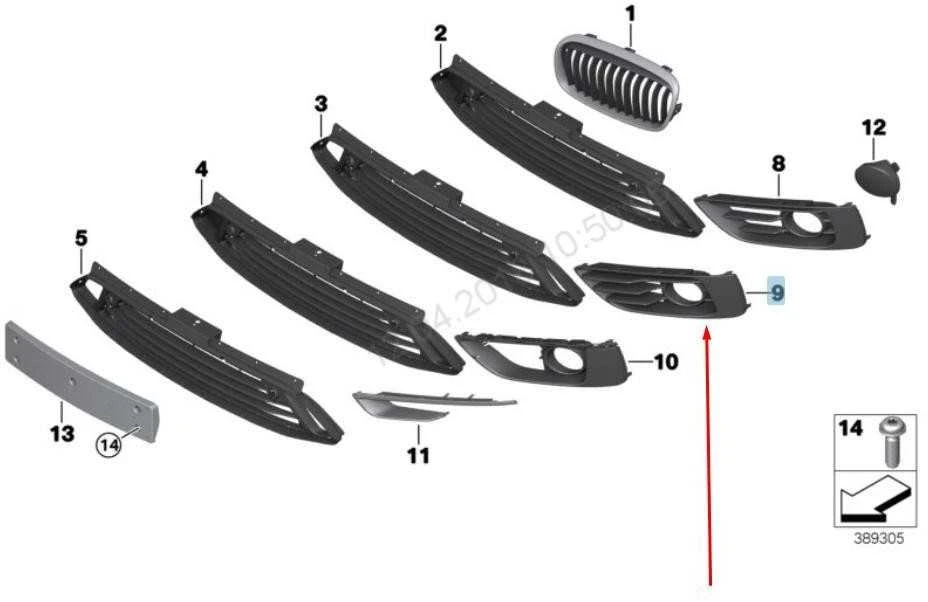 Originalus BMW F45 Priekinis Atviras Rūko Žibinto Grotelės Sporto Linija PDC Kairysis OEM 51117407699