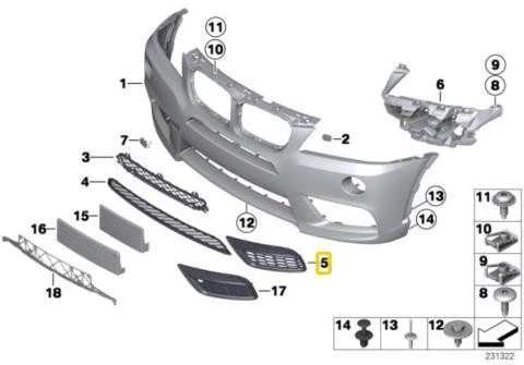 Originalus BMW X3 F25 priekinis bamperio grotelių dešinysis M paketo OEM 51118048110