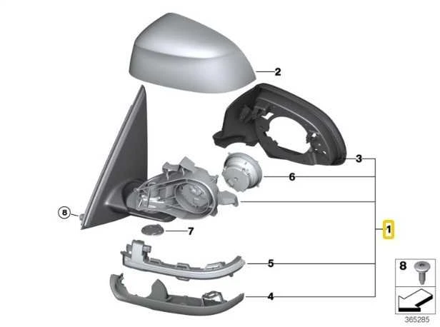 Originalūs BMW X5 F15 X5 25d išoriniai veidrodėliai be stiklo, šildomi, kairieji 51167364051