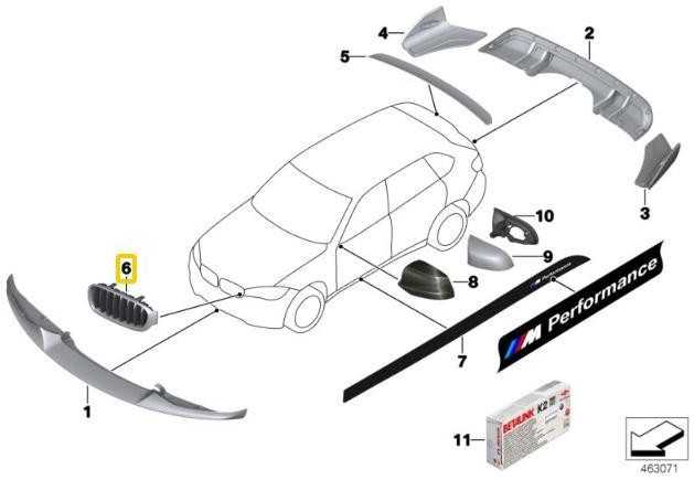 Originalus M Sport priekinis bamperis dešinysis centrinis groteles juodas blizgus BMW X5 X6 F15 16 14-