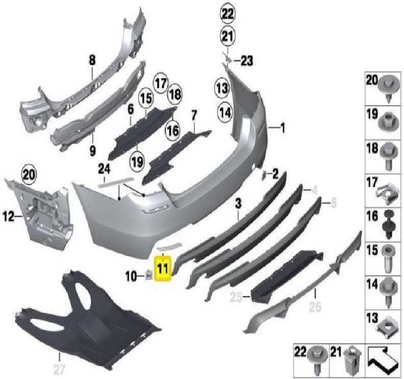 ORIGINALUS OEM BMW 5 Serijos F10 F11 F18 Facelift 09- Galinis Bamperio Atšvaitas Kairysis LH