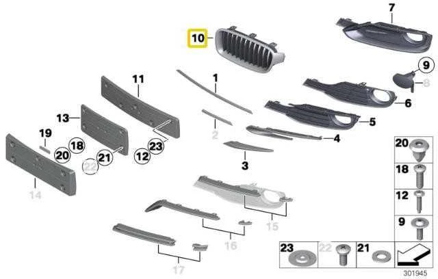 ORIGINALUS OEM BMW F30 F30N F31 Priekinis Radiatoriaus Inksto Grotelės Kairė 51137255411