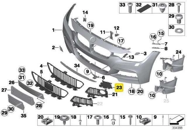 ORIGINALUS OEM BMW F30 F31 F35 F35N Priekinis buferis M apdailos groteles dešinė 51118054262