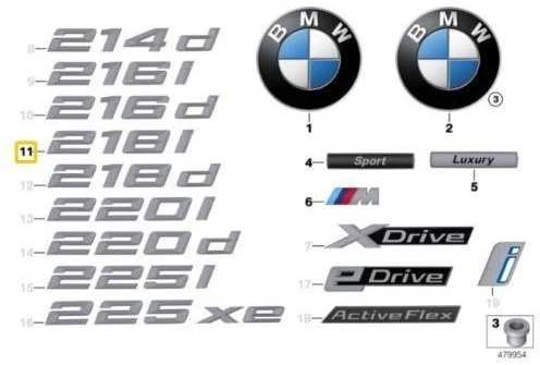 ORIGINALUS OEM BMW F45 Bagažinės Dangčio 218i Emblema Ženklelis Logotipas 51147383496