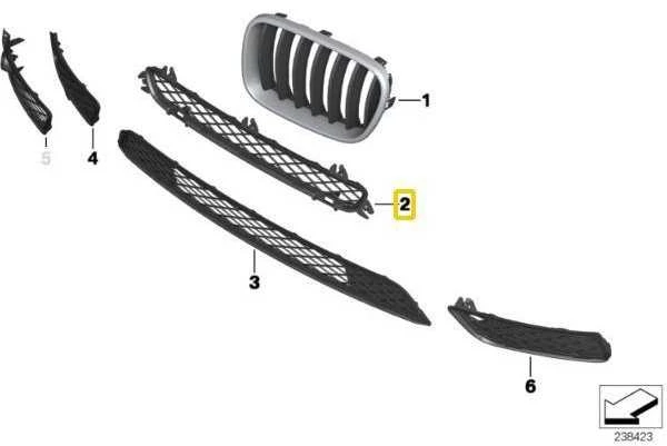 ORIGINALUS OEM BMW X3 F25 Priekinis Bamperis Viršutinė Centrinė Grotelė 51117210466