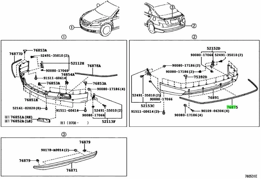 Originalus OEM Toyota 76875-06020-B0 Galinis bamperio smūgio juostelė 2007-2011 Camry