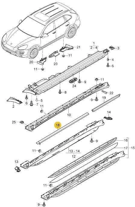 Originalus PORSCHE Cayenne durų slenksčio juostelė matinė juoda dešinėje priekinėje pusėje 958559538009B9