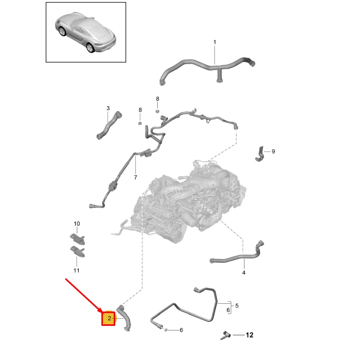 Porsche 718 Cayman 982 Variklio Vėdinimo Linija 9A210752100 NAUJA ORIGINALI
