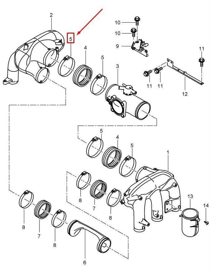 PORSCHE BOXSTER 986 Įsiurbimo paskirstytojo žarna spaustukas 99951235002 NAUJAS ORIGINALUS