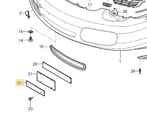 Porsche Boxster 987 priekinis valstybinio numerio laikiklis Originalus 9877011090001C