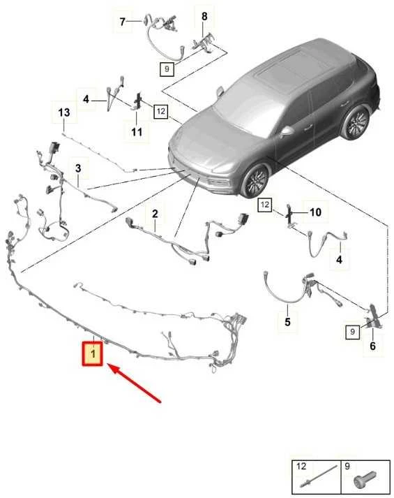 Porsche Cayenne 9Y Priekinio Parkavimo Jutiklio Laidai Originalus 9Y0971095GB