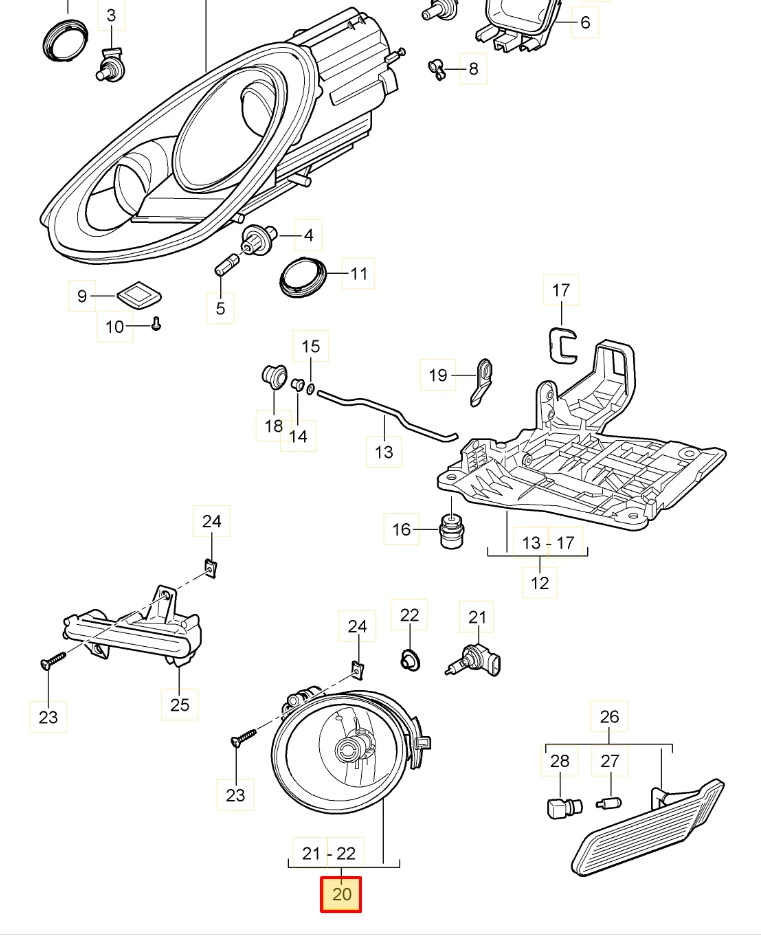 Porsche Cayman 987 Rūko Žibintas Originalus 98763109401