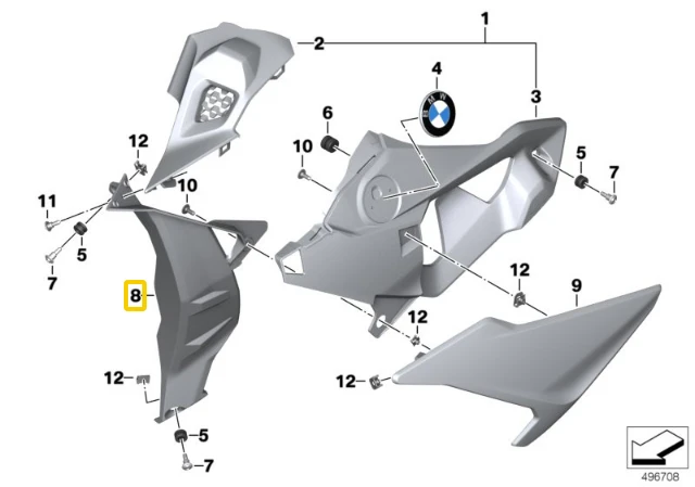Priekinis Dešinysis Grillio Dangtelis BMW K47 S 1000 R 2016 2019 Originalus 46638560330