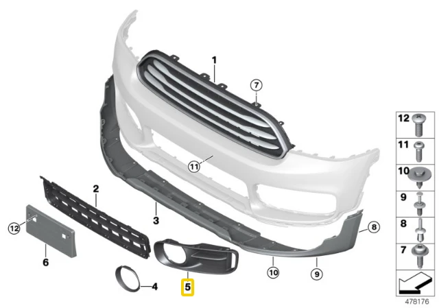 Priekinis Kairysis Rūkas Lemputės Grotelės Apdangalas BMW MINI Countryman F60 11 2015 12 2019 Originalus 51117390533