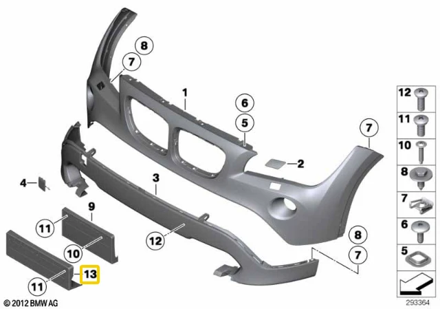 Priekinis numerio lentynos laikiklis BMW X1 E84 09 2008 06 2015 Originalus 51117303797