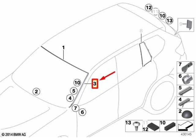 Priekinis Stiklo Dešinysis Vertikalus Atramos Juostos Dekoras BMW X4 F26 51317338616