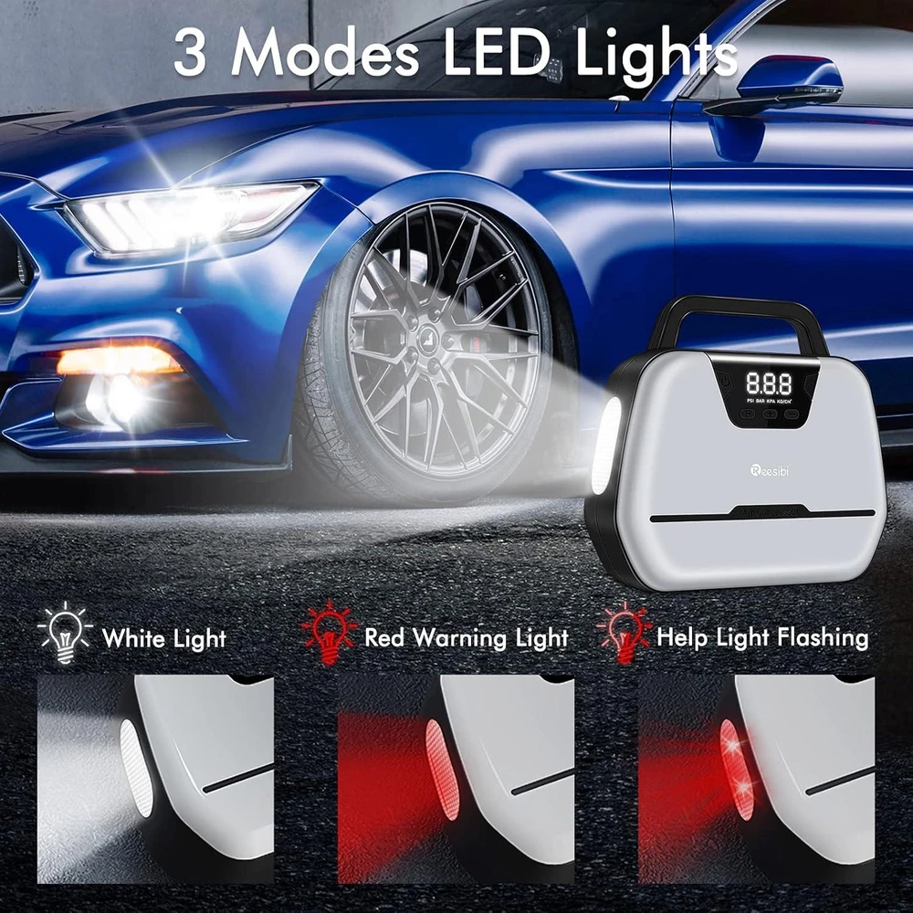 "Reesibi" oro kompresorius automobiliui - 12V/230V, skaitmeninis ekranas ir šviesos diodas