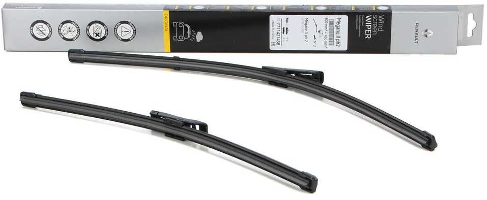 "Renault Megane II" priekinio stiklo valytuvų šepetėliai "Flex" rinkinys originalus 7711421438
