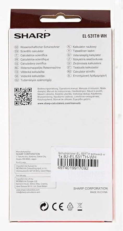 Sharp EL531TH skaičiuotuvas Kišenė Mokslinis skaičiuotuvas Juoda, Balta