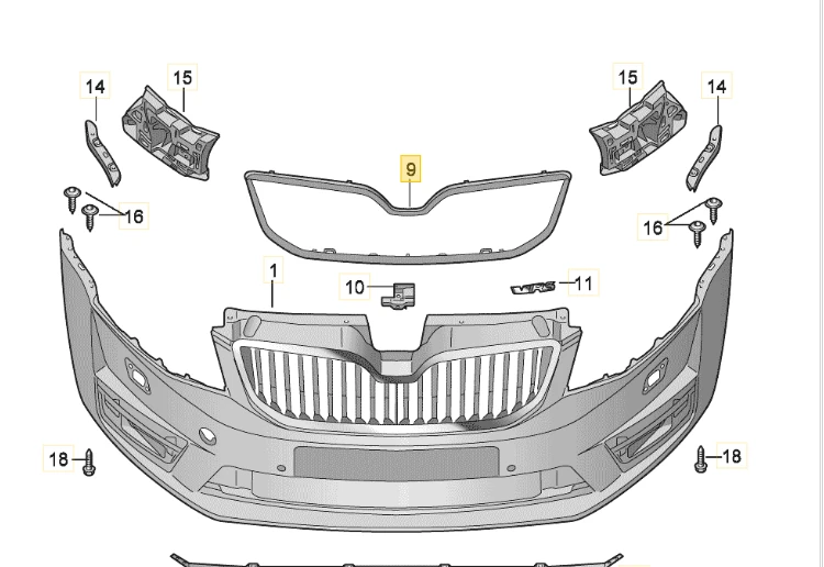 SKODA OCTAVIA 5E MK3 Radiatoriaus grotelių rėmo apvadas originalus 5E08537612ZZ