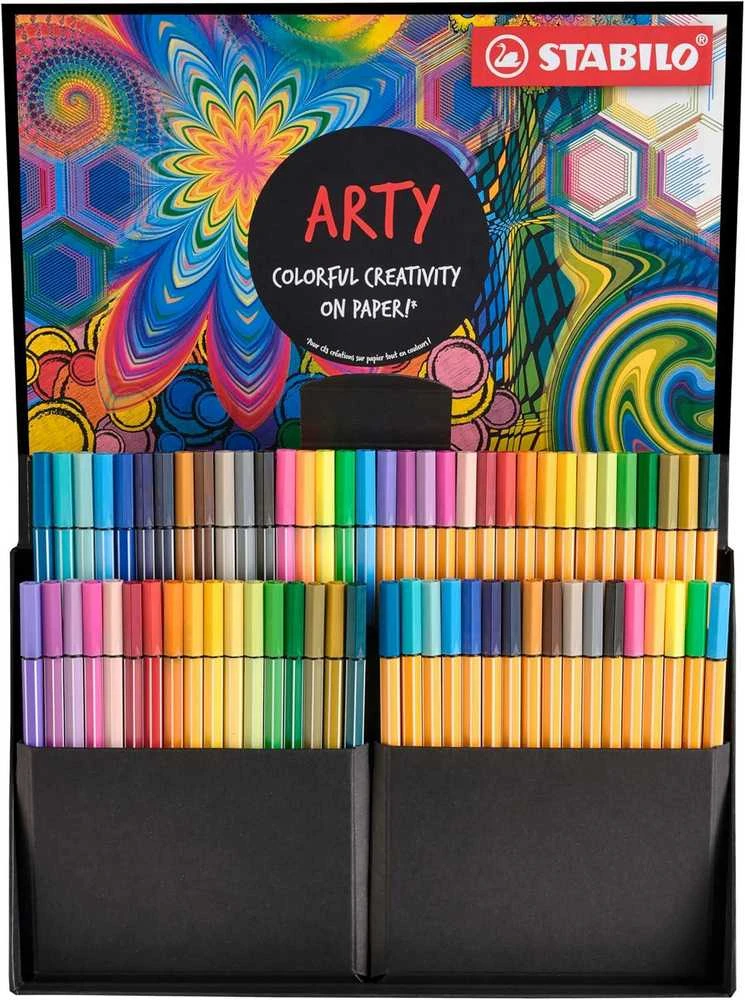 STABILO ARTY 68 vnt. plunksnakočių rinkinys su plunksnakočiu ir pluošto galiuku, įvairių spalvų