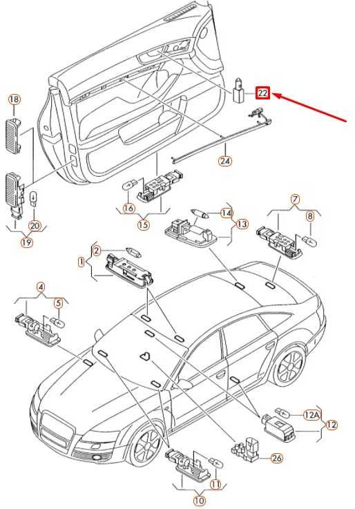 Šviesos Diodas Su Laikikliu VAG Audi A4 A6 A8 Q5 Q7 Originalus 4D0919063A