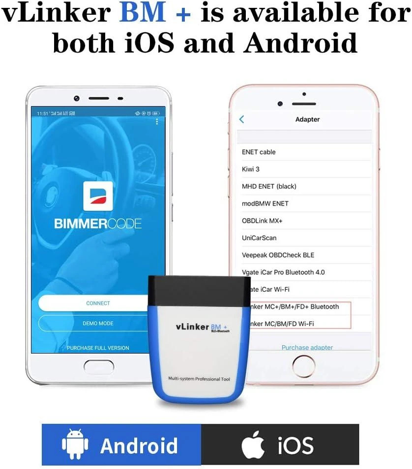 Tonwon Vlinker Bm+ OBD2 Bluetooth skeneris diagnostikos įrankis Android, iOS, Windows