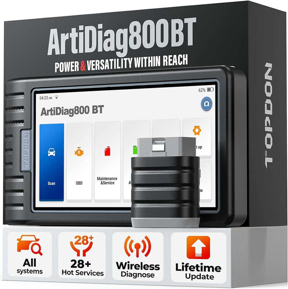"TOPDON ArtiDiag800 BT" - OBD2 akumuliatoriumi valdomas diagnostikos prietaisas, skirtas visoms transporto priemonėms, automobiliams, turintis išsamią sistemos diagnostiką ir 28 aptarnavimo funkcijas, nuolatinis atnaujinimas internetu, belaidis ryšys
