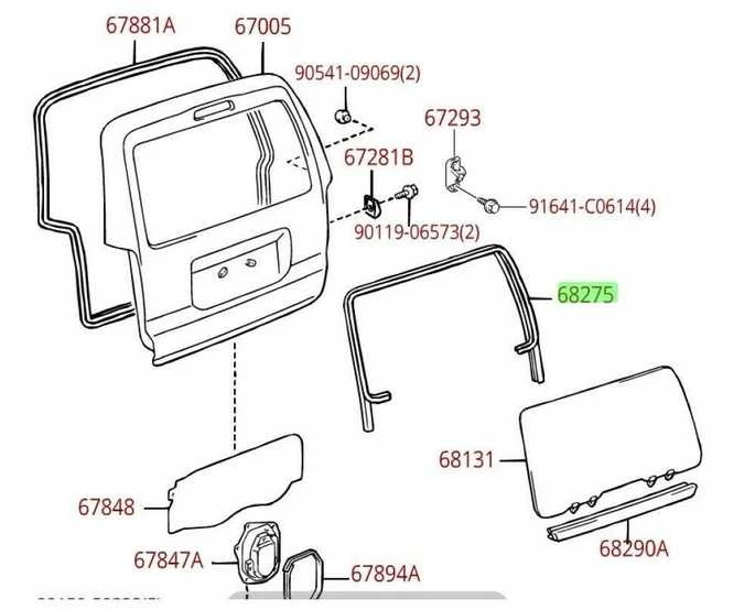 Toyota 4Runner 2003 2009 Galinio Durų Stiklo Apatinės Dėžės Hermetizacija Originalus 6827535020