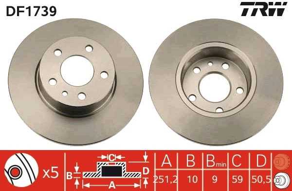 TRW 251,5x10 mm, 5x98, ištisinis, dažytas DF1739