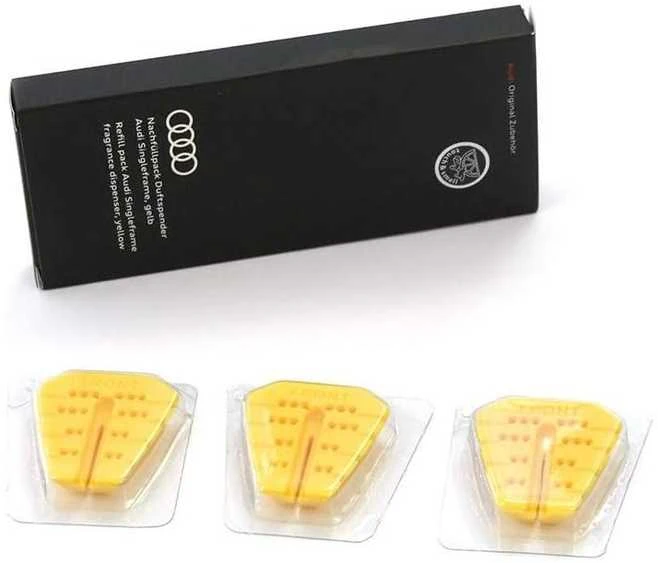 VAG 3 pakaitinės geltonos spalvos kasetės 81A087009B, skirtos "Audi" oro gaivikliui