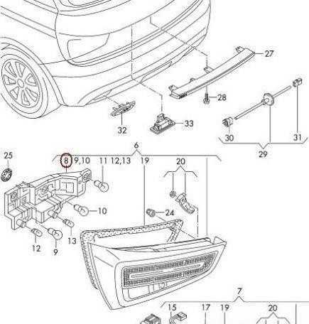 VAG AUDI A1 2011-2016 O/S dešiniojo galinio žibinto lemputės laikiklis originalus 8X0945258A