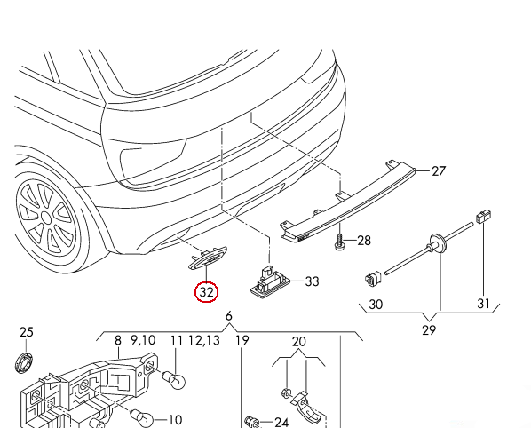 VAG AUDI A1 2015-2018 Galinis bamperis kairės pusės N/S žibinto atšvaitas originalus 8XA945105